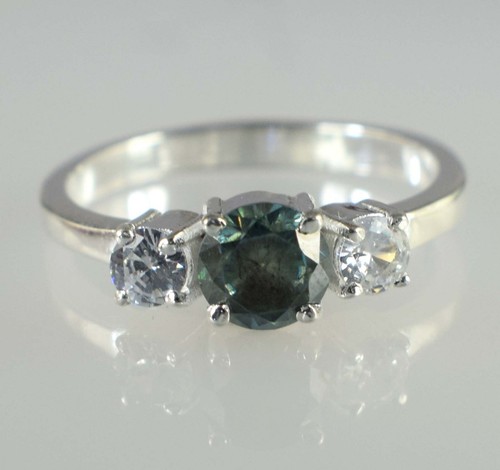 1.41 Ct Green Diamond Solitaire 6 x 6 mm Round Cut Certified 3 Pcs Ring SEE VDO - Picture 6 of 7