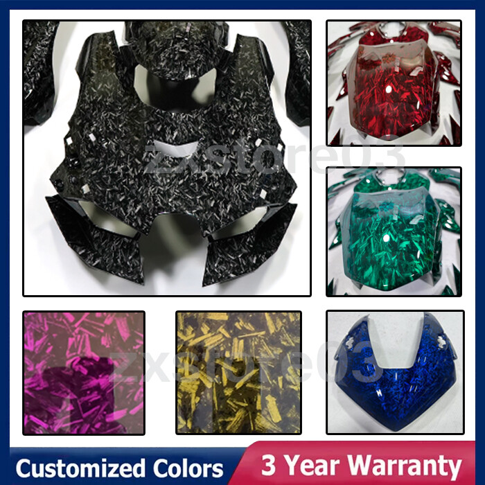 Black/Blue Forged Carbon Fiber Fairing Kit+Tank For Kawasaki Ninja