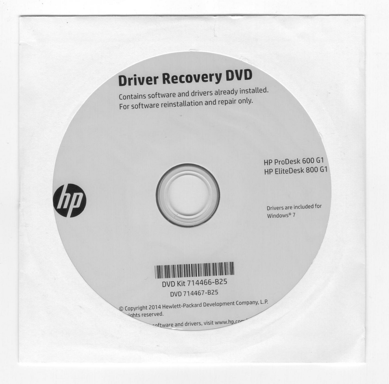HP Driver Recovery DVD for Windows 7 714466B25 for HP ProDesk 600