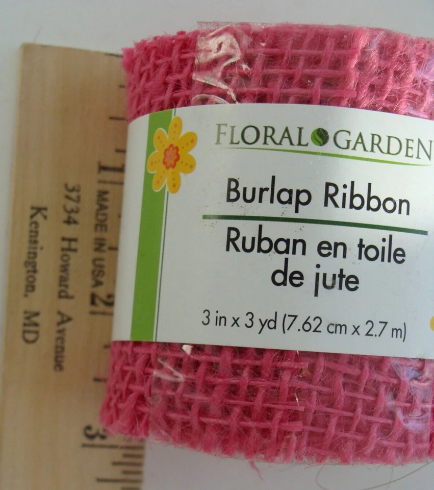 NEW Hot Pink Floral Garden Burlap Ribbon 3" x 3 yards - Image 2 of 4