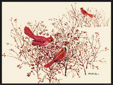 *ONE* Albert J Pucci Cardinals Christmas Card Bushes Berries Birds MET Museum 1