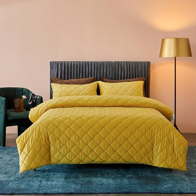 Crystal velvet bedding set red green blue gray bed set King queen Twin