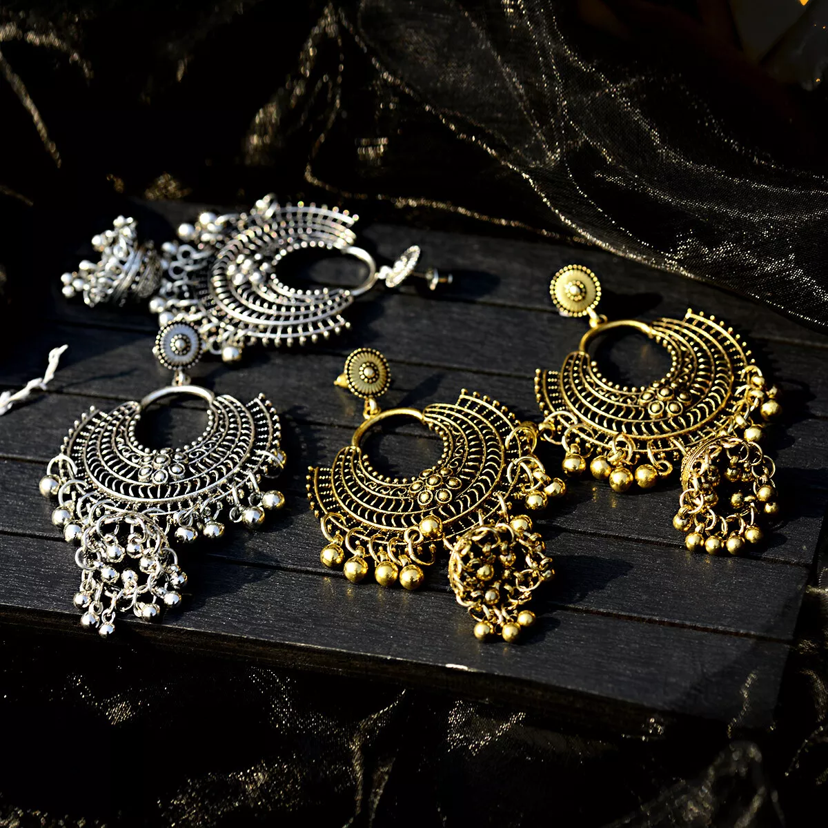 Jewelry Indian Exquisite Gold Silver Colored Beads Jhumka Fashion Earrings Girls
