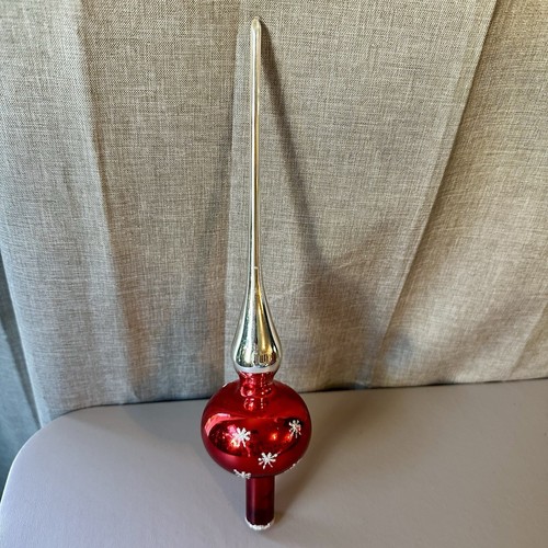 Vintage Liberty Bell Glass Red Silver Glitter Christmas Tree Topper Finial 11" - Foto 6 di 12