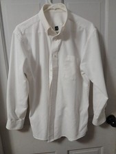Unbranded Men's LS Plain White Button Down Dress Shirt Sz M