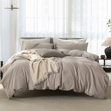 Cooling Full Duvet Cover Set 3 Pieces-100 Washed Cotton Linen Like Textured ...