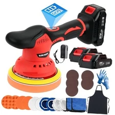 Cordless Car Buffer Polisher Kit with 2x2000mAh 21V Batteries, 6 Inch Car Red