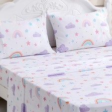 Kids Full Size Sheets Set Rainbow - Soft Microfiber Bed Sheet 4 Pieces with D...