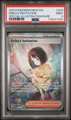 2023 POKEMON MEW EN-151 #203 ERIKA'S INVITATION SPECIAL ILLUSTRATION RARE PSA 9