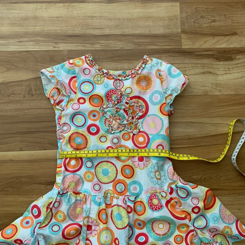 Deux Par Deux Girls Floral Geometric Dress Size 6 Short Sleeve Cotton - Image 3 of 4