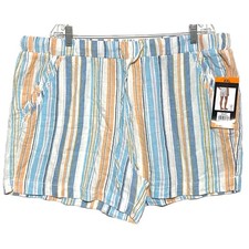 Briggs Blue Stripe 5" Pull On Shorts Women XXL Linen Summer Spring Island Beach