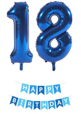 Zahl 18 Folienballons mit Geburtstagswimpel für Teenager Geburtstag 32'' Luftballon
