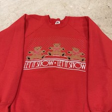 vtg 80s LET IT SNOW TEDDY BEAR CHRISTMAS CREWNECK Sweatshirt XL granny sweater