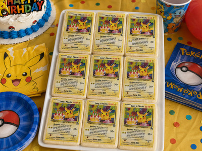 set of 9 CUSTOM pikachu birthday pokemon cards, edible images, choose size