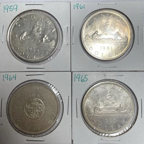 1959 1961 1964 1965 Lot Of 4 Canada Silver Dollars