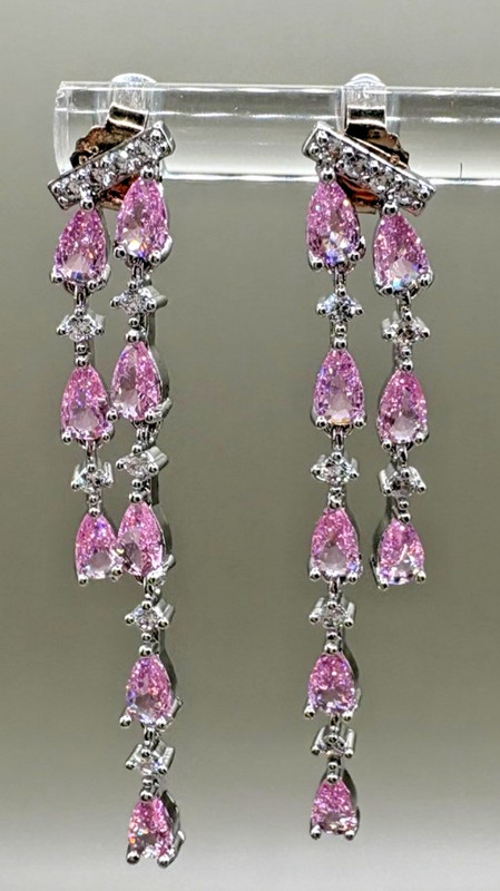 Pink Teardrop Crystal Chandelier Dangle Earrings