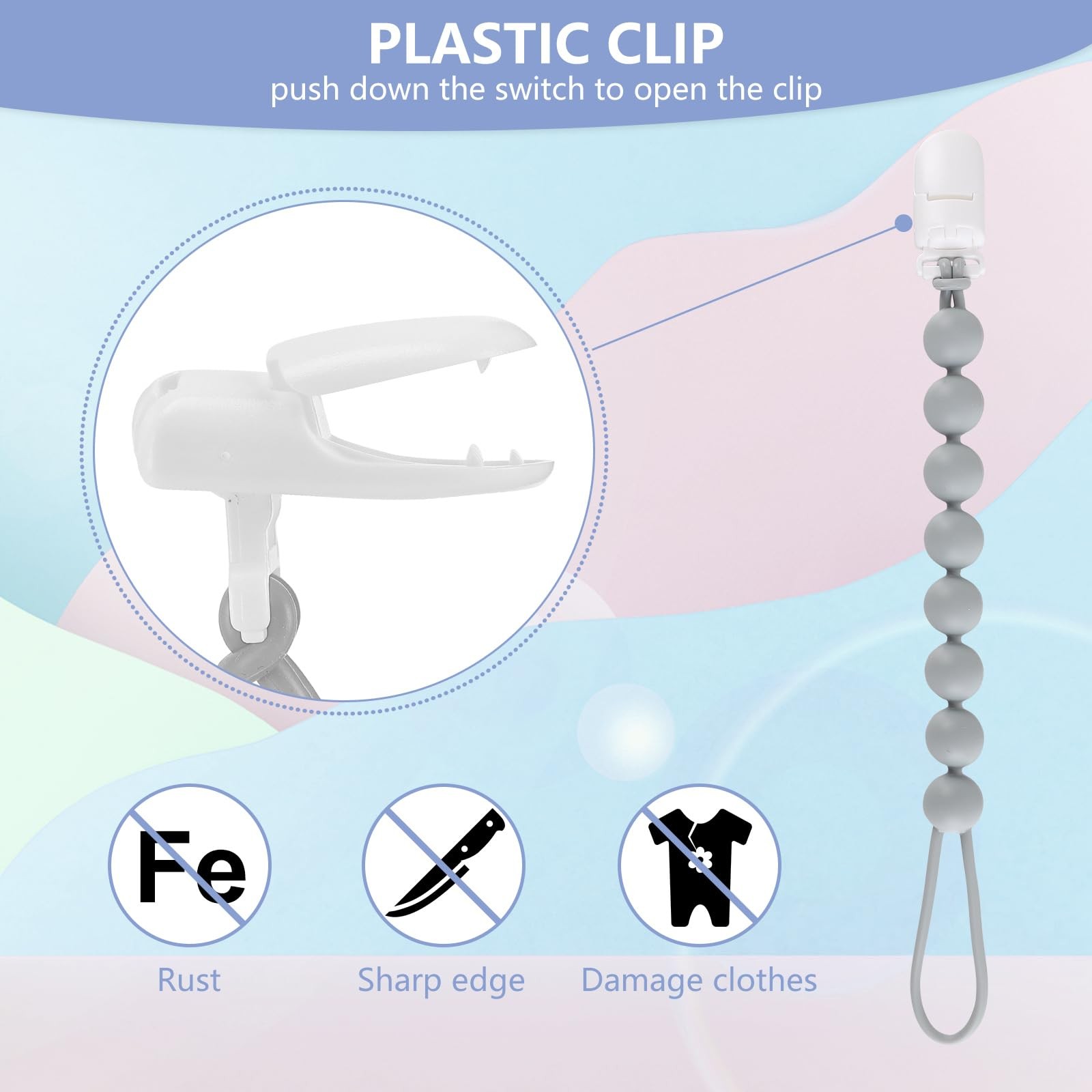 4-Pack Silicone Pacifier Clips for Baby Boys and Girls - with One-Piece Beads,