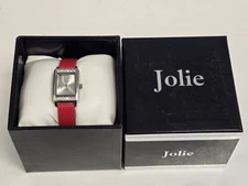JOLI LADIES RED STRAP GEMSTONE QUARTZ WATCH JOLI10129 NWT NEW BATTERY 