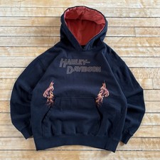 Felpa con cappuccio Y2K Harley Davidson Flames giovane L adulto S Texas nera sbiadita