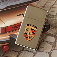 Zippo Slim Cigarette Lighter with Brumos PORSCHE Racing Crest