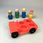 Vintage 1970s Fisher Price Little People Red Jeep SUV & 4 Piece Figure Family