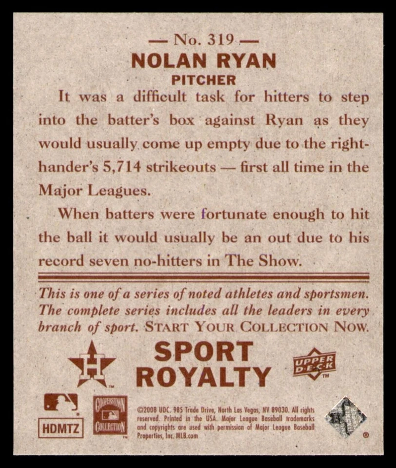 Mini béisbol Nolan Ryan #319.0 2008 Upper Deck Goudey espalda roja Astros de Houston Foto 2 de 4