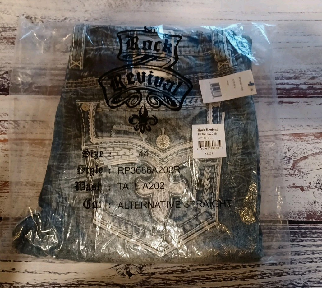 オーダー NWT ROCK REVIVAL TATE SZ 44W×31L ALT STRAIGHT EMBROIDERED ACID
