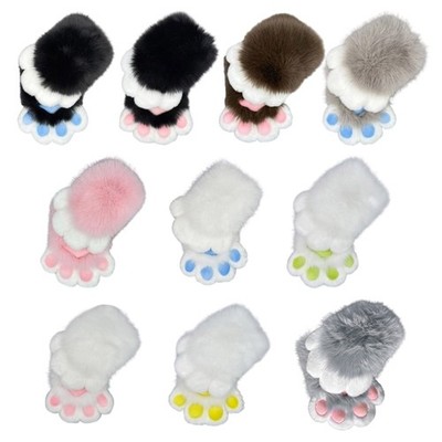 Plush Furry Cats Paws Gloves with Claws Animal Foxes Paws Mittens Fursuit Paws