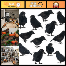 Lifelike Black Feathered Crows for Halloween Decor - Realistic Birds 12 Pack