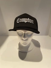 Compton Trucker Spell Out Snapback Hat Black One Size Adjustable Embroidered