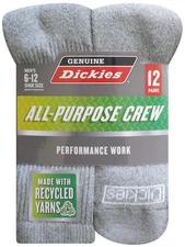 Genuine Dickies Men's Value Work Crew Sock, 12 Pack Lt Grey Size 6-12