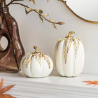 Fall Pumpkin Decor, 2 PCS Resin Thanksgiving Fake Pumpkin Figurines, White Pumpk