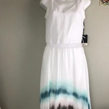 Simply Vera Vera Wang Dress XS White Blue Black Watercolor Handkerchief Hemline