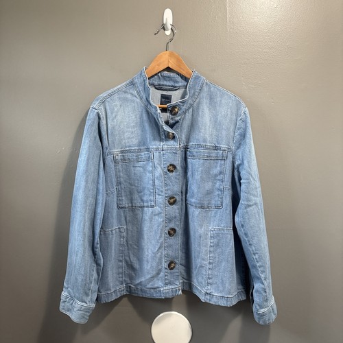 J.JILL Denim Jeansjacke Damen XL hellblau Baumwolle Knopfleiste aufgesetzte Taschen - Bild 13 von 19