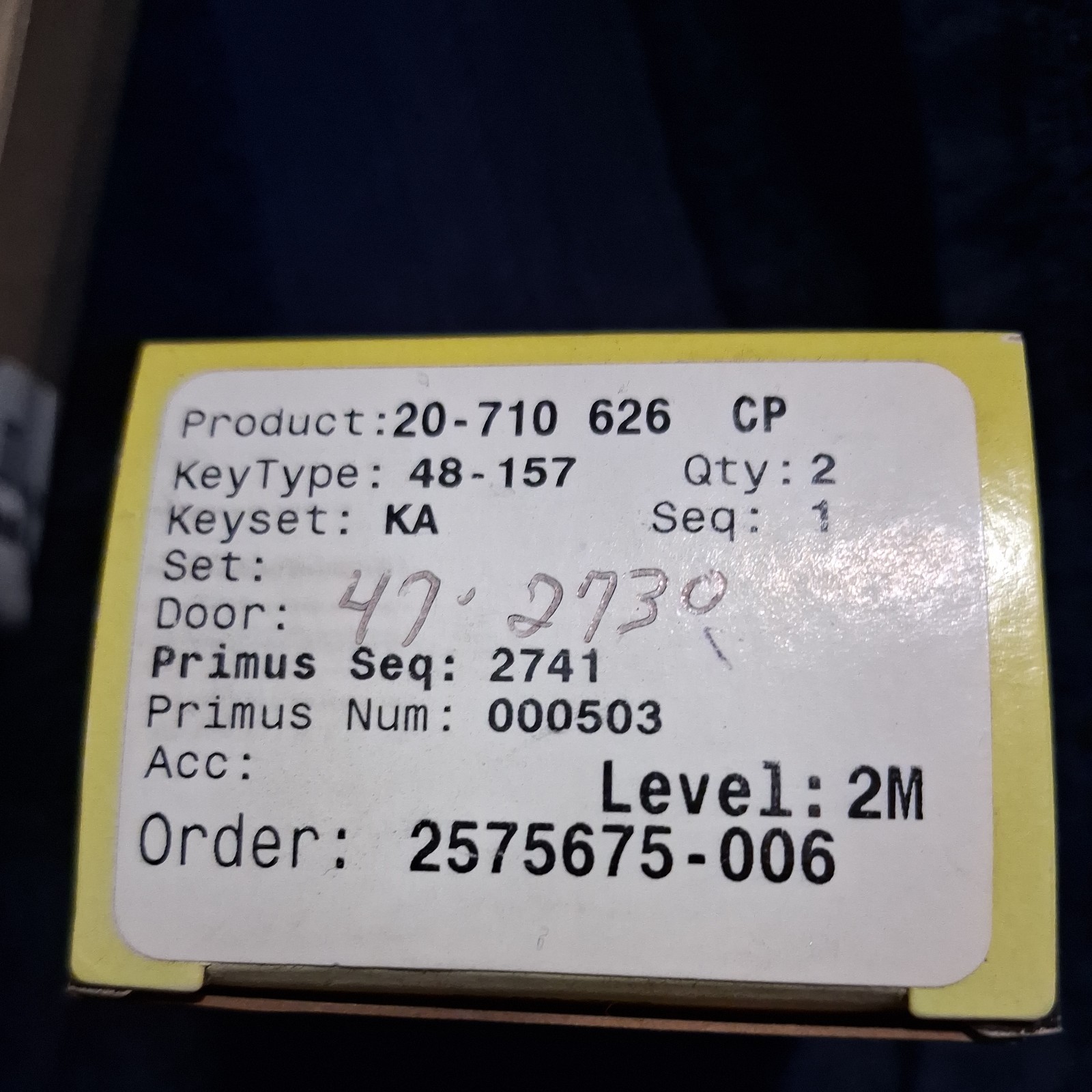 1 Qty Schlage Primus Rim Interchangeable Core 20-710 6-Pin 48-157 2 Keys