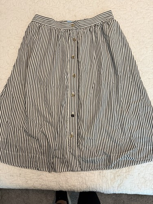 #ad Draper James Skirt XL Black White Striped Flowy Cottagecore Modest Buttons Midi $12.00