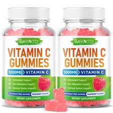 2 Pack Organic Vitamin C Gummies for Adults, Chewable Vitamin C Gummies with ...