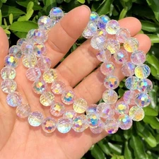 10mm Faceted AB White Crystal Quartz Round Loose Beads 35PCS