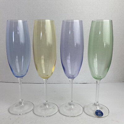 Block Stockholm Crystal Champagne Flute Glasses Set of 4  9'' T Redbox32