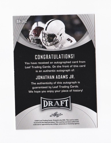 2021 Leaf Draft Autographs Gold Jonathan Adams Jr. Auto Arkansas State Lions - Picture 2 of 2