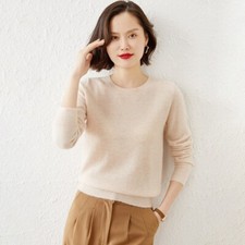 Ladies Solid Knitted Sweater Round Neck Jumper Faux Cashmere Top Knitwear Daily