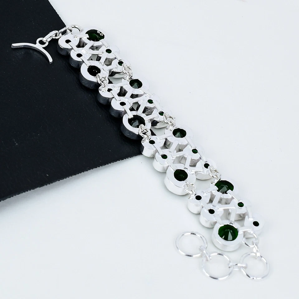 Green Tourmali Gemstone Bracelet Handmade 925 Sterling Silver Bracelet Jewelry - Image 3 of 4