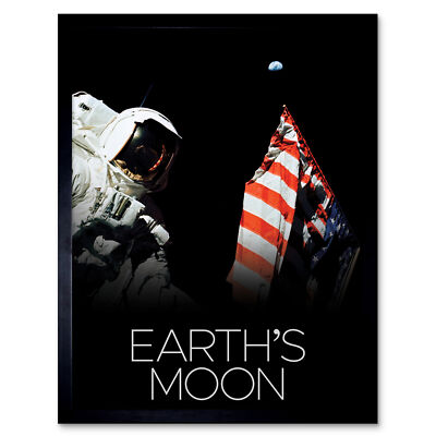 NASA Our Solar System Moon Apollo 17 Moonwalk American Flag Framed Print 12x16