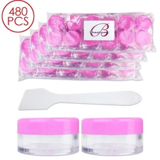 480PCS 10G/10ML Makeup Cream Cosmetic Pink Sample Jar Containers with Spatulas