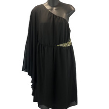 Torrid Sz 18 Special Occasion One Shoulder Crepe Little Black Dress Embellished