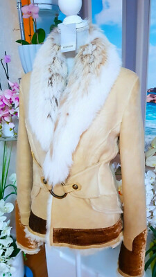 Damen Felljacke Fuchsjacke ROBERTO CAVALLI Fuchskragen wie Lammfelljacke Gr.S M