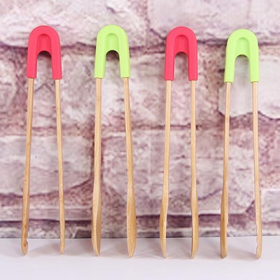 Bamboo cooking kitchen tongs wooden clip salad breads cake bacon steak toolYRH1