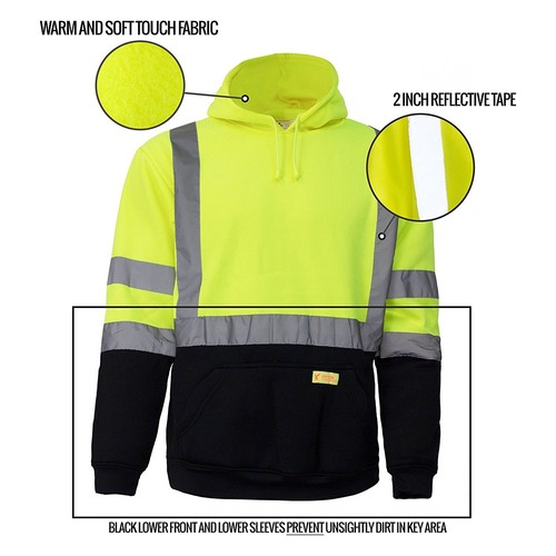High Visibility Hooded Sweatshirt Class 3 Safety Hoodie,orange or Lime -H8311/12 - Picture 12 of 15