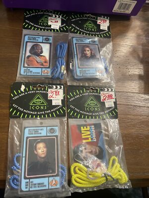 LOT 4 Icons Star Trek Next Generation TNG Bridge Pass ID Card Lanyards NEW