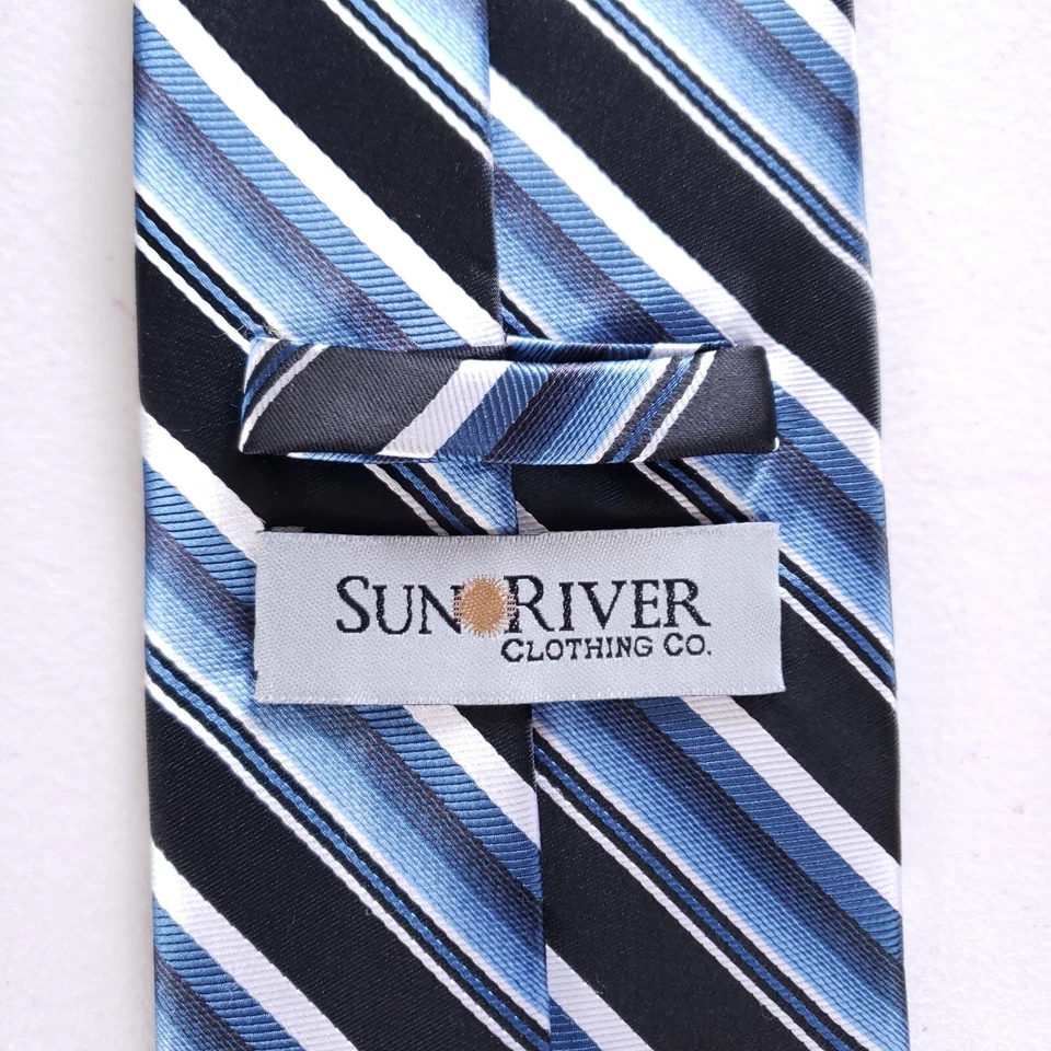 Sun River Necktie Blue Black White Stripe Classic Business Style Mens One Size - Image 3 of 4
